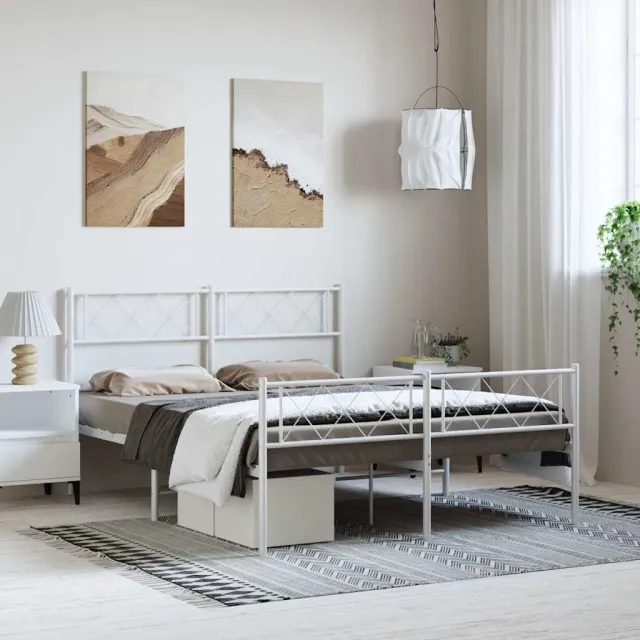 vidaXL Bedframe met hoofd- en voeteneinde metaal wit 150x200 cm
