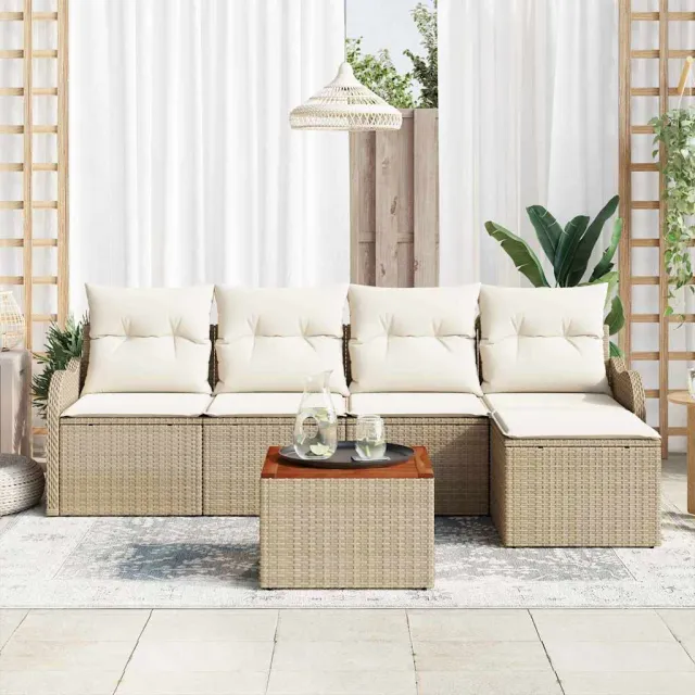 vidaXL Buitensofa 6 st Beige poly rattan, foto 3