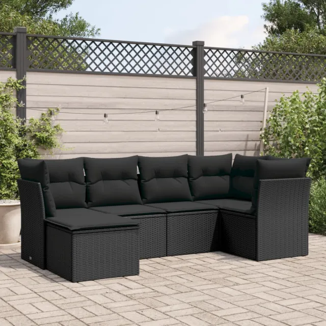 vidaXL 6-delige Loungeset met kussens poly rattan zwart, foto 2
