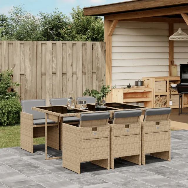 vidaXL 7-delige Tuinset met kussens poly rattan gemengd beige, foto 2