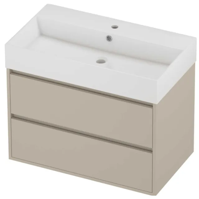 Proline Zara Badmeubelset Porselein Loft 1 Kraangat Greeploos 80x46x65 cm Glans Wit Soft Linen Beige