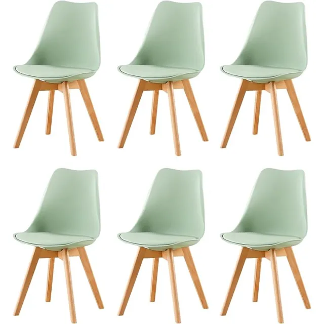 J.T.R Eetkamerstoelen-Eetkamerstoelen set van 6- gevoerde zitting van PU-leer-vintage stijl- met massief beukenhouten poten- Ijsgroen.
