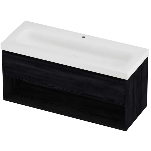 Proline Haga Badmeubelset Polystone Mezza 1 Kraangat Met Schap 120x46x58 cm Mat White Black Oak Eiken