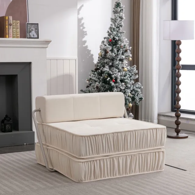 COVREO Slaapbank 92 x 92 x 64 cm wit, chenille stof met slaapfunctie