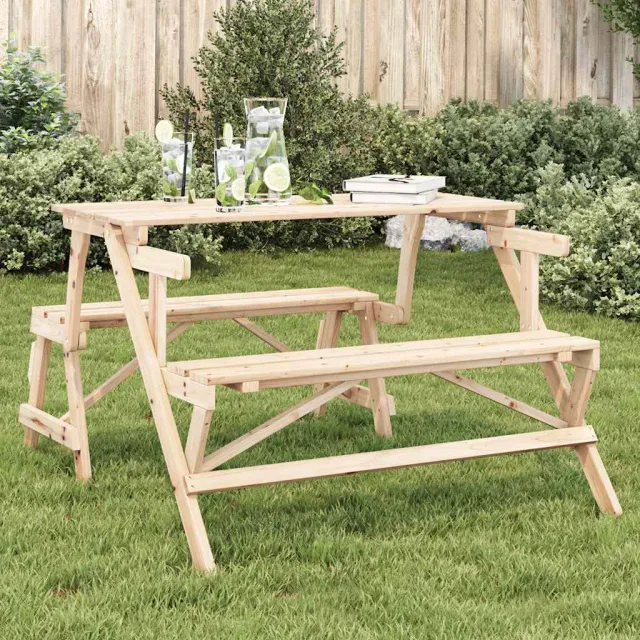 vidaXL Picknicktafel met banken 2-in-1 ombouwbaar massief vurenhout bruin, foto 2