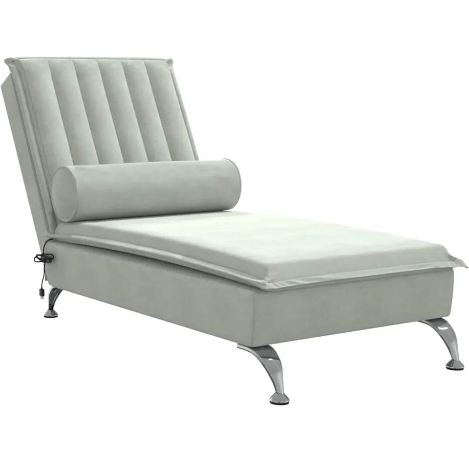 vidaXL Massage chaise longue met bolster fluweel lichtgrijs grijs, foto 3