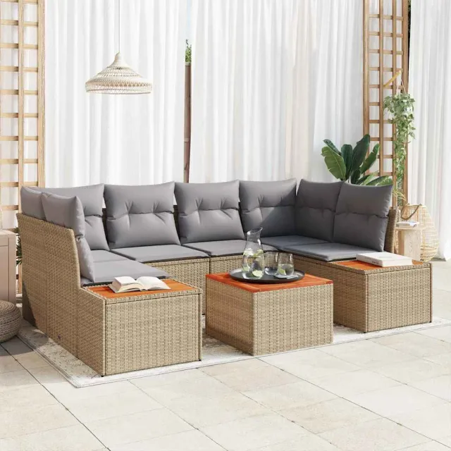 vidaXL Tuinbankenset 6 st Beige Poly riet, foto 2