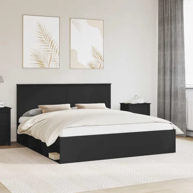 vidaXL Bedframe met hoofdeinde Zwart 200 x 200 cm Massief grenenhout