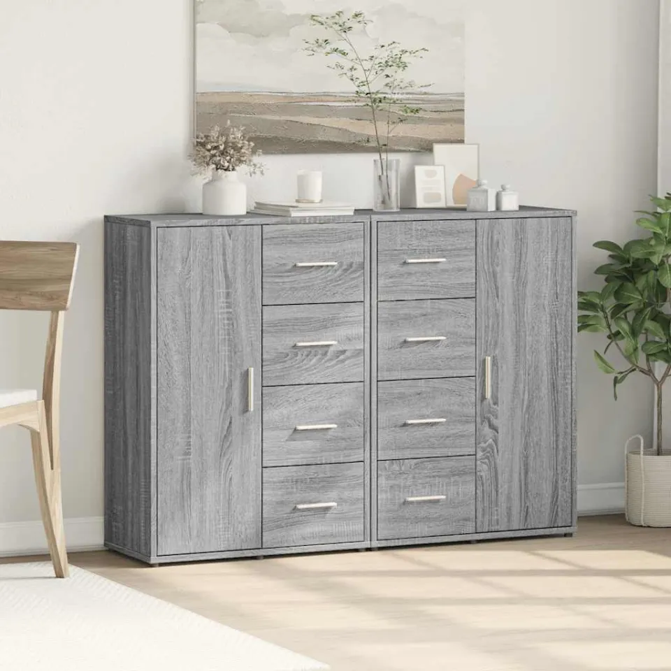 vidaXL Dressoirs 2 st 60x31x84 cm bewerkt hout grijs sonoma eikenkleur, foto 3