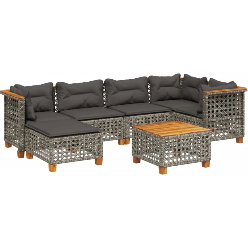 vidaXL 7-delige Loungeset met kussens poly rattan grijs