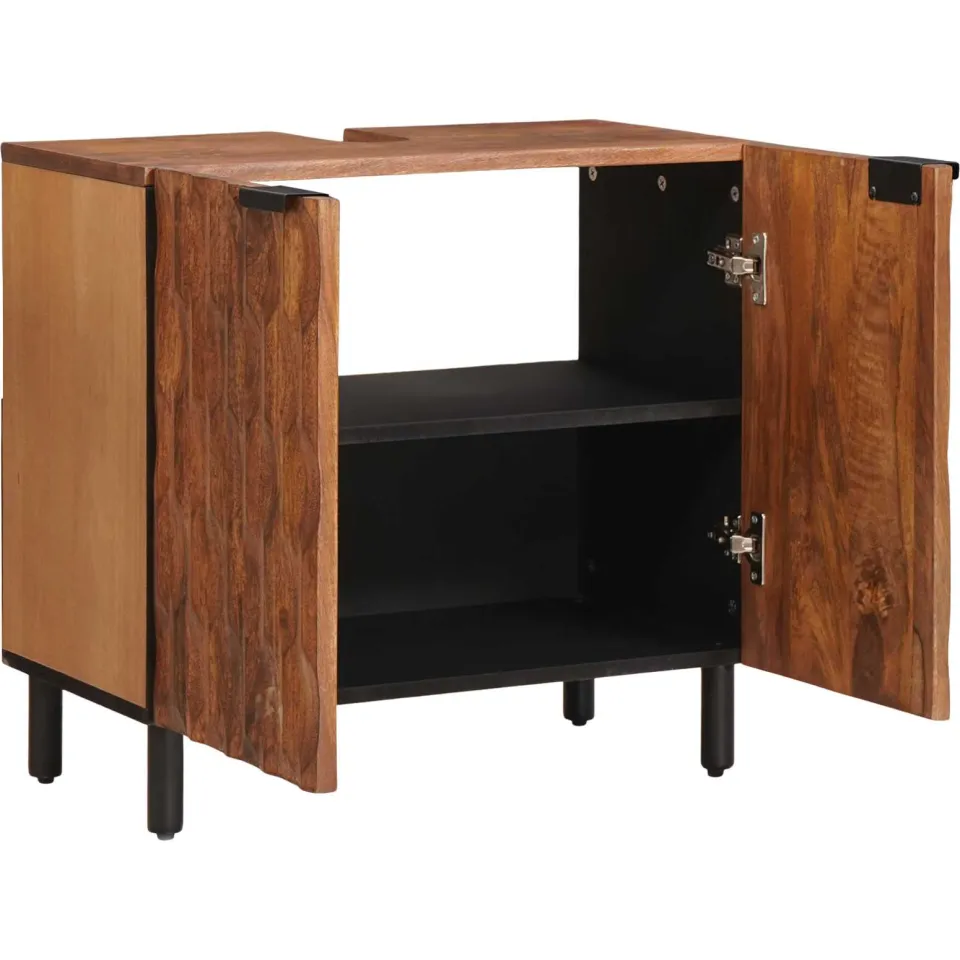 vidaXL Badkamer wastafelkast Bruin 62 x 33 x 58 cm Massief Mango Hout, foto 2