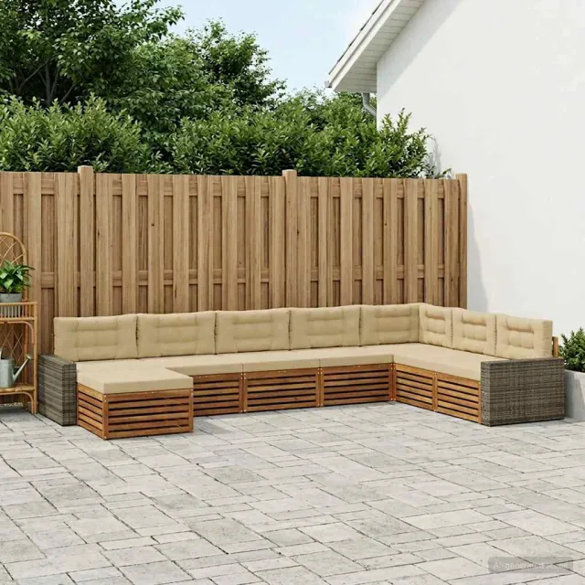 vidaXL Buiten bankenset 8 st 7-zits Natuurlijk en Beige