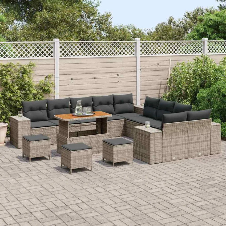 vidaXL Tuin Sofa Set 14 st Grijs poly rattan, foto 2