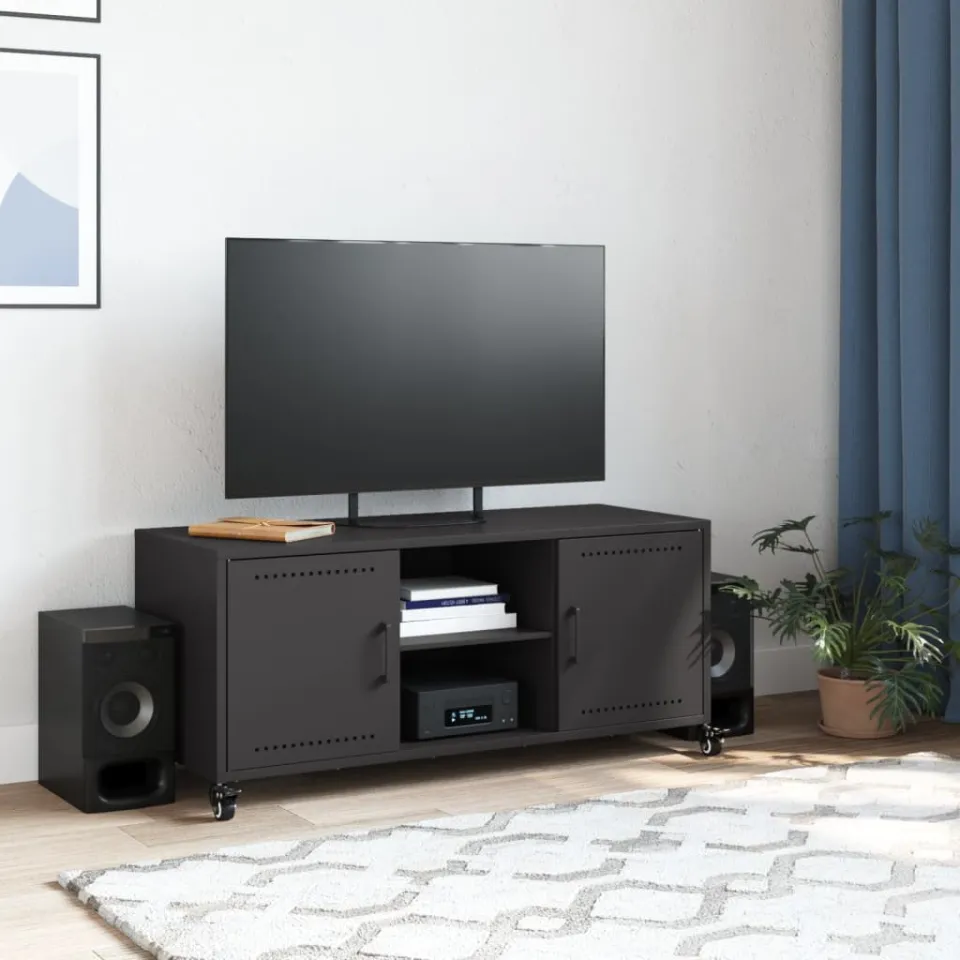 vidaXL Tv-meubel 100,5x39x43,5 cm staal zwart, foto 3