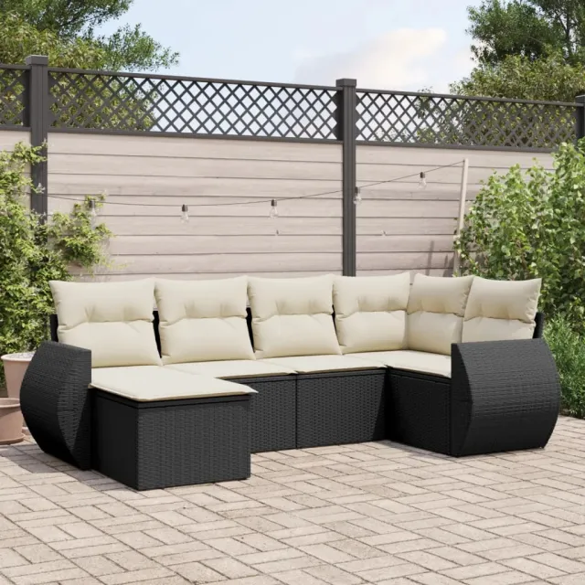 vidaXL 6-delige Loungeset met kussens poly rattan zwart, foto 2