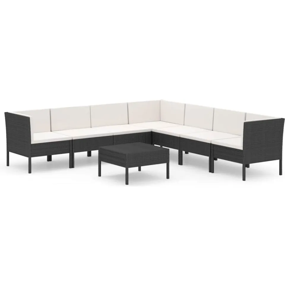 vidaXL 8-delige Loungeset met kussens poly rattan zwart