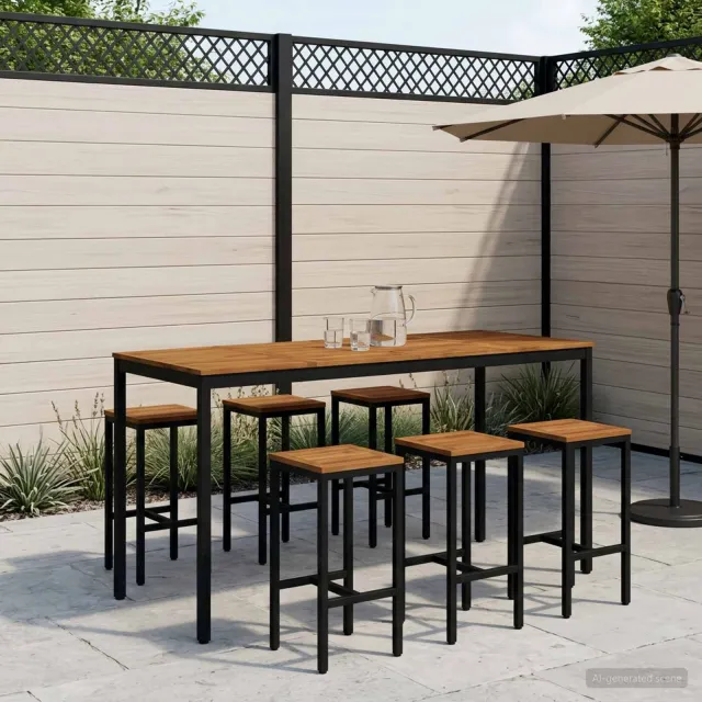 vidaXL Tuinbar Tafel NAARDEN Naturel en Zwart 196 x 80,5 x 105 cm, foto 2