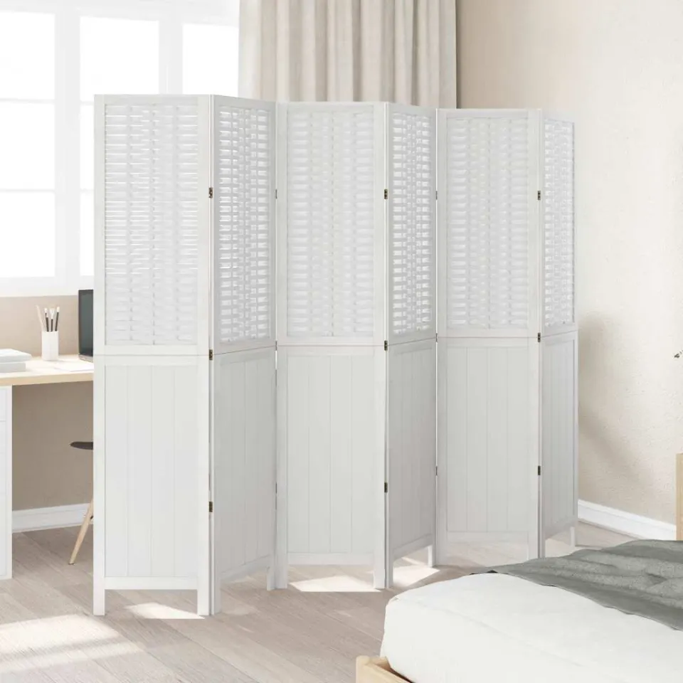 vidaXL Kamerscherm met 6 panelen massief paulowniahout wit, foto 4