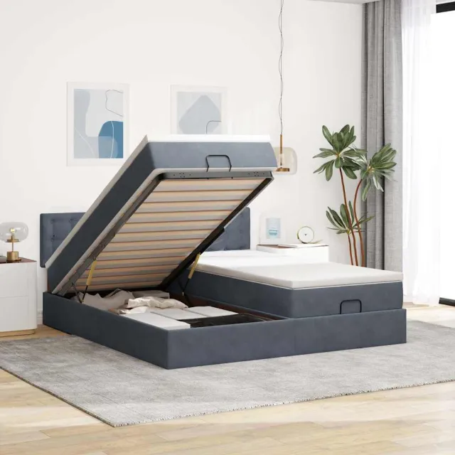 vidaXL Ottoman bed met matrassen en LED's 180x200cm fluweel grijs