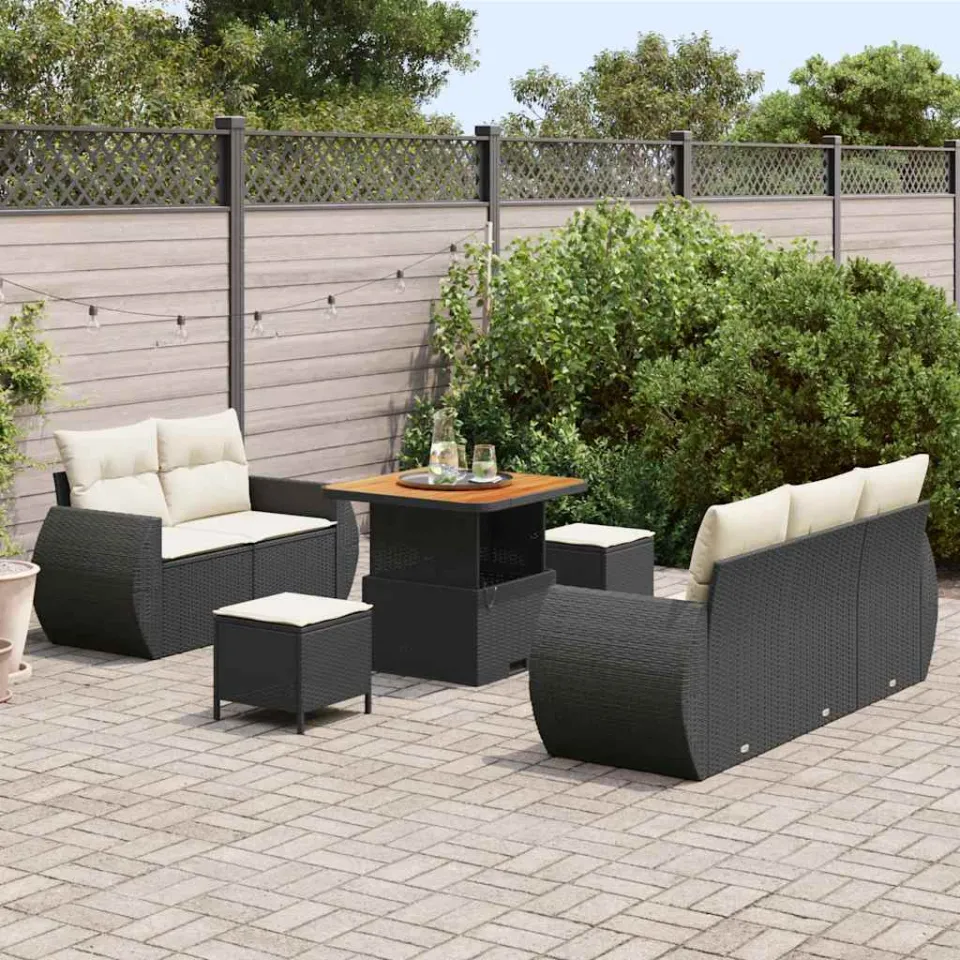 vidaXL Tuinbankenset 8 st Zwart poly rattan, foto 2