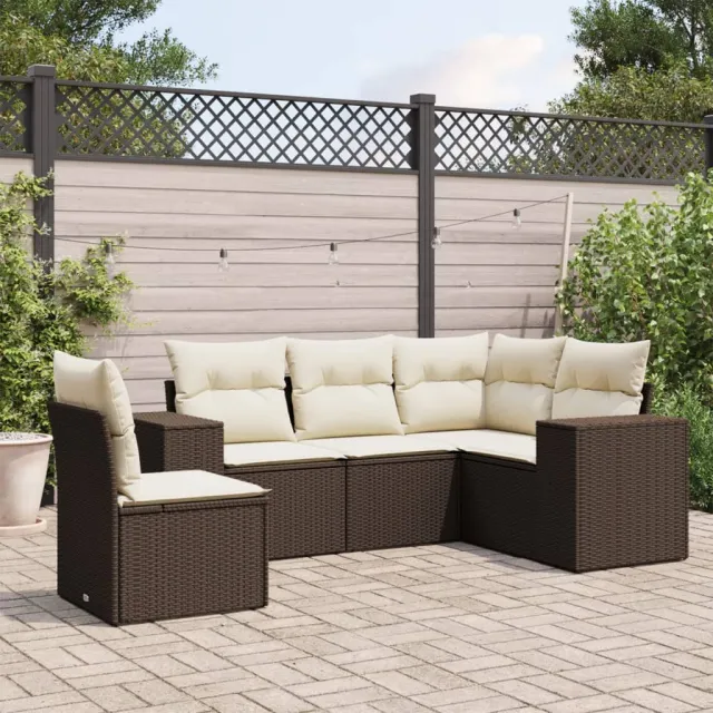 vidaXL 5-delige Loungeset met kussens poly rattan bruin, foto 2