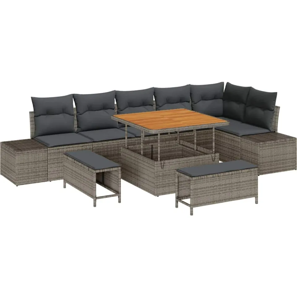 vidaXL Tuinbankenset 9 st Grijs poly rattan