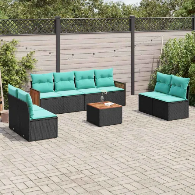 vidaXL 9-delige tuinbankset met kussens van zwart polyrotan, foto 2
