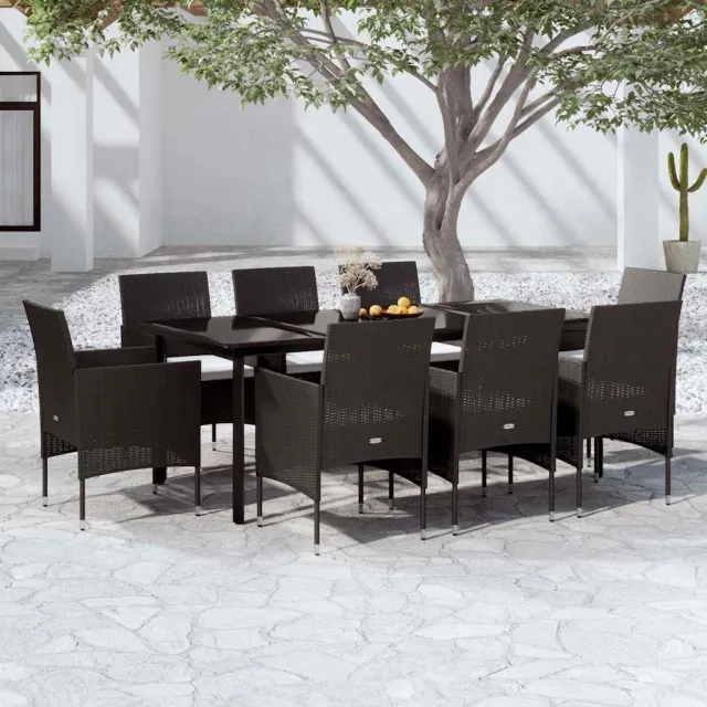 vidaXL 9-delige Tuinset met kussens zwart, foto 2
