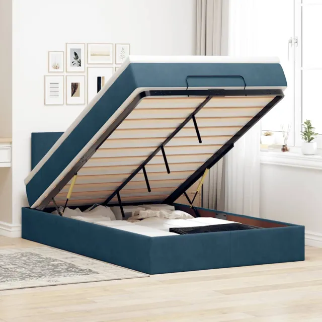 vidaXL Bed poef met matras en LED's 120x190 cm fluweel donkerblauw