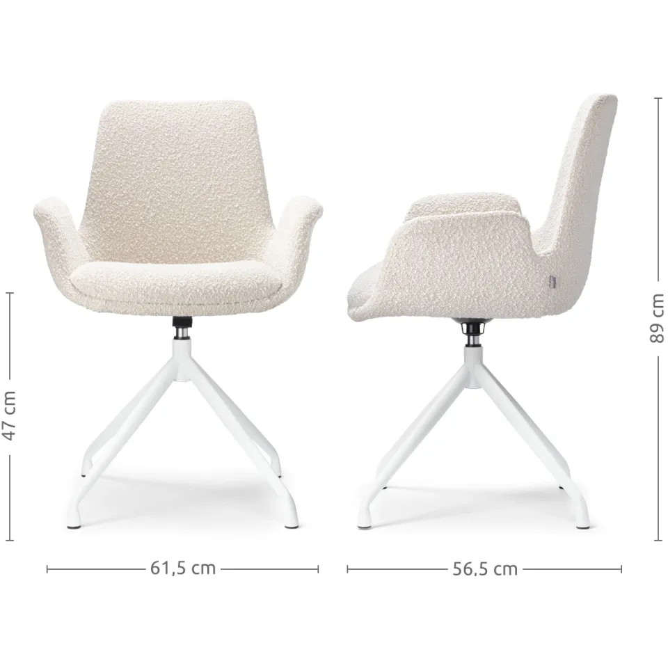 Nolon Nola-Eef draaibare eetkamerstoel bouclé beige - wit onderstel, foto 3
