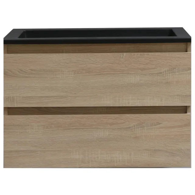 Boss & Wessing Badkamermeubel BWS Pepper Acryl Wastafel Mat Zwart Met Kraangat 80x55x46 cm Eiken