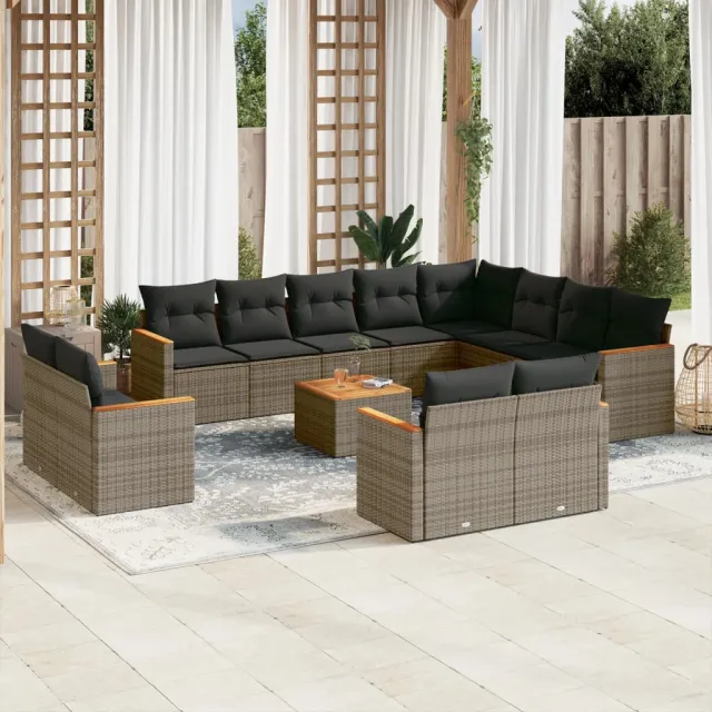 vidaXL 13-delige Loungeset met kussens poly rattan grijs, foto 2