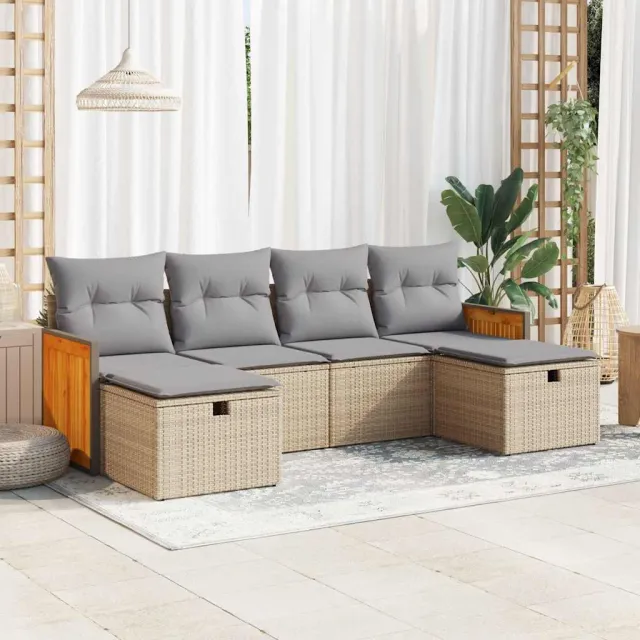 vidaXL 6-delige Loungeset met kussens poly rattan beige, foto 2