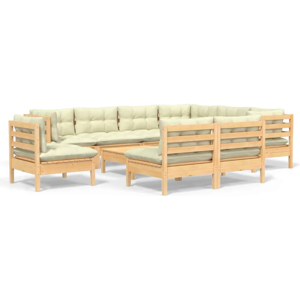 vidaXL 10-delige Loungeset met crèmekleurige kussens grenenhout
