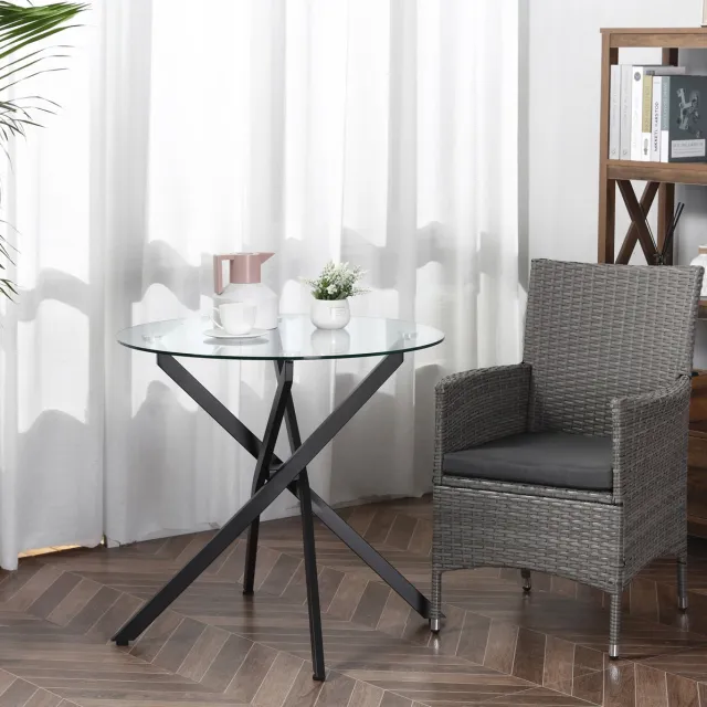 COVREO Eettafel 80x80x75 cm zwart, glas en staal met verstelbare poten
