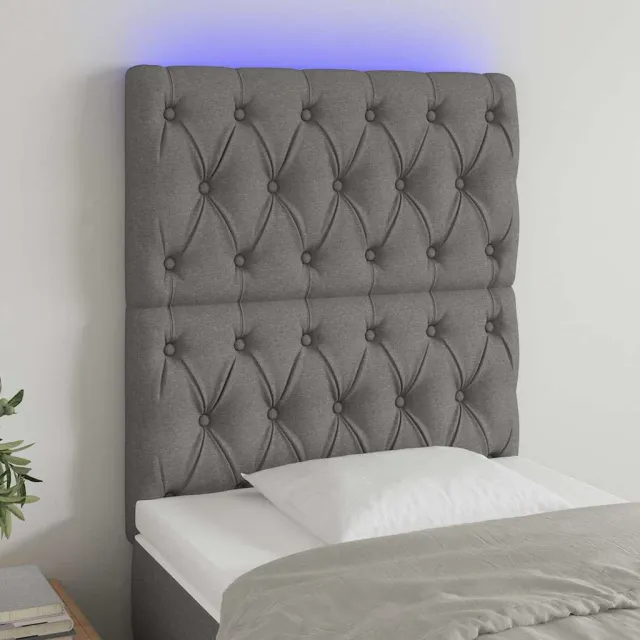 vidaXL Hoofdbord LED 80x7x118/128 cm stof donkergrijs grijs