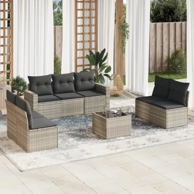 vidaXL 8-delige Loungeset met kussens poly rattan lichtgrijs grijs, foto 2