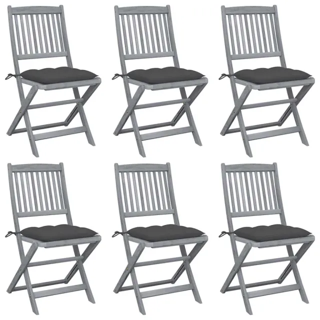 vidaXL Inklapbare stoelen 6 st met kussens massief acaciahout Anthraciet