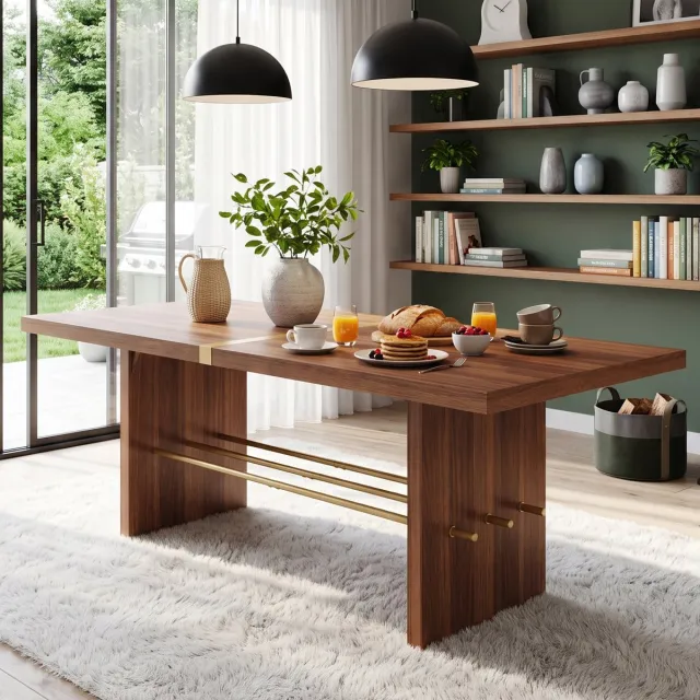 Zubaliya Eettafel 180x75 cm - Eetkamertafel Voor 6-8 Personen Met 4 cm Dik Tafelblad Waterbestendig Walnoot
