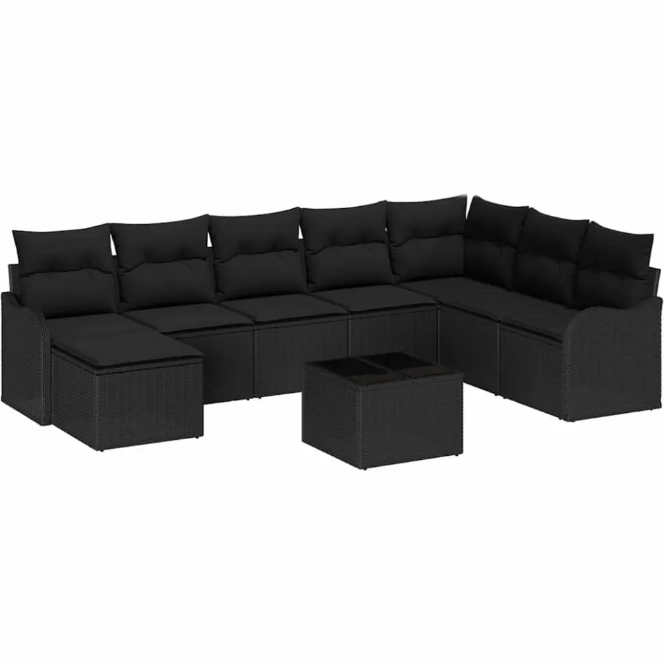 vidaXL Tuin Sofa Set 9 st Zwart poly rattan