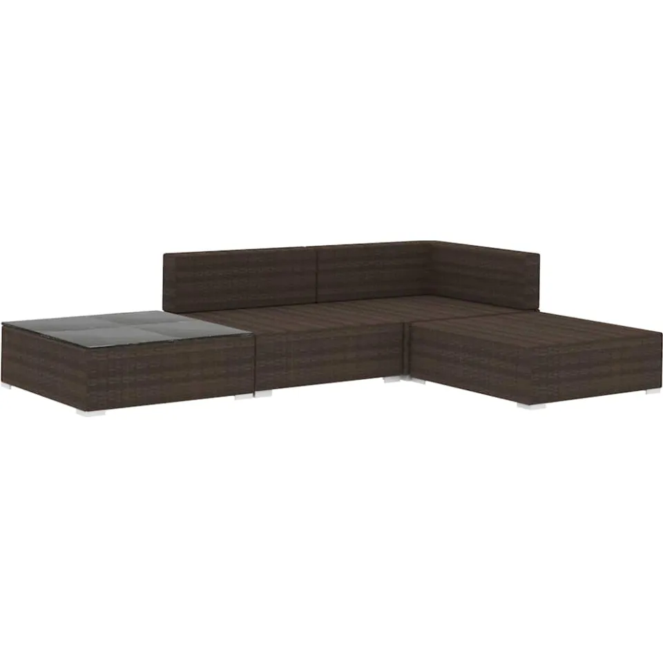 vidaXL 4-delige Loungeset met kussens poly rattan bruin