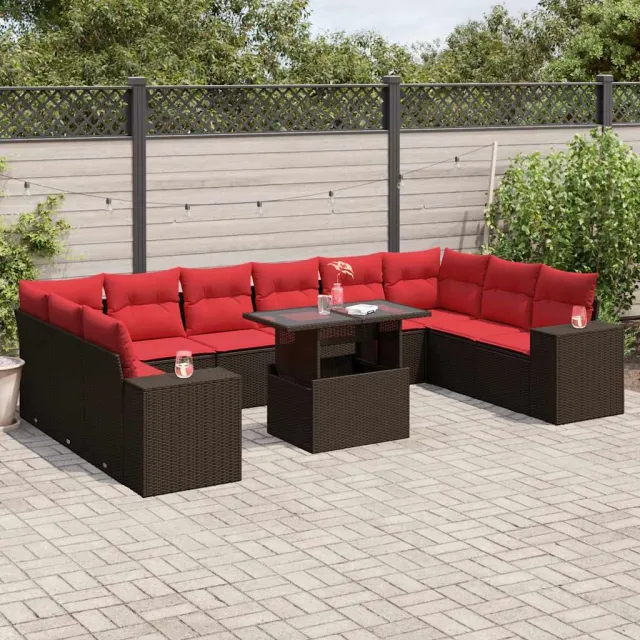 vidaXL 11-delige tuinbankset met kussens, bruin polyrotan, foto 2