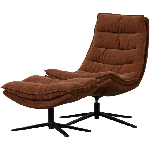 WOOOD Kube Draaifauteuil Met Hocker - Chenille stof - Naturel brown