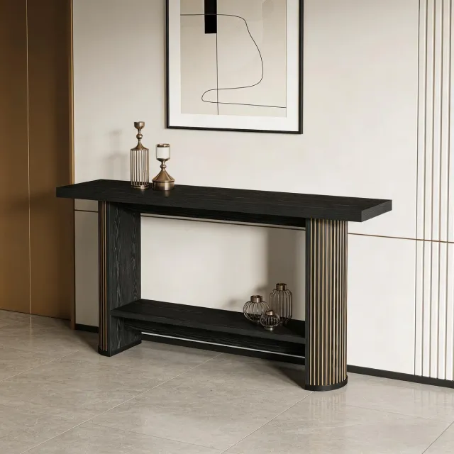 FloraGrace Consoletafel - Rustieke Sidetable Met X Onderstel - Voor Hal En Woonkamer - MDF - 110 Cm - Bruin Wit En Goud
