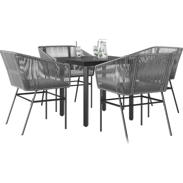 vidaXL 5-delige Tuinset met kussens poly rattan glas grijs