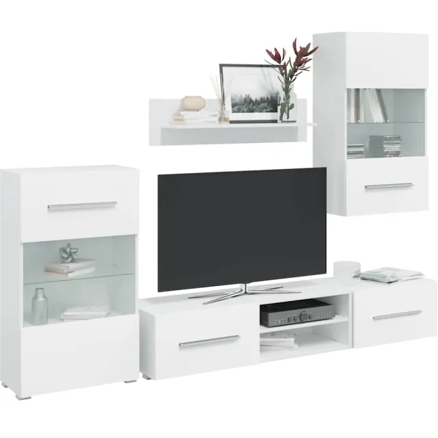 vidaXL Muurvitrine tv-meubel met LED-verlichting wit 5-delig