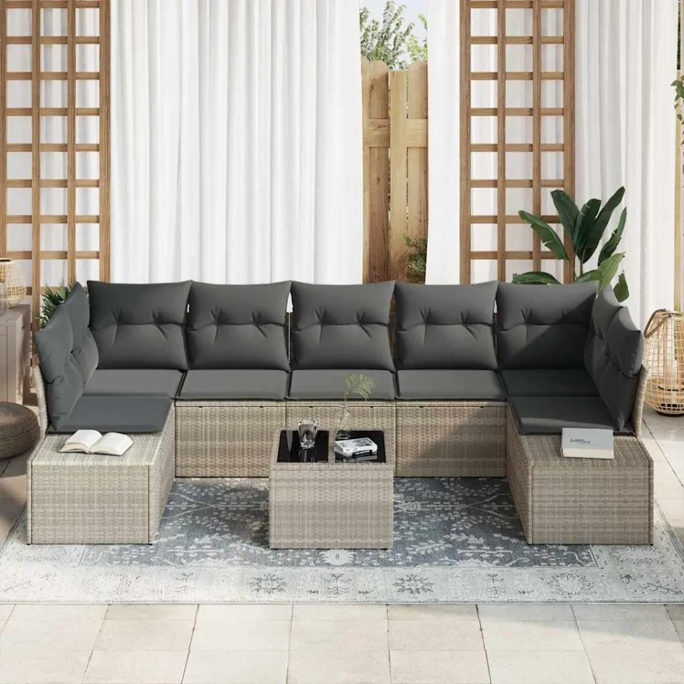 vidaXL Tuin Sofa Set 8 st Lichtgrijs poly rattan, foto 2