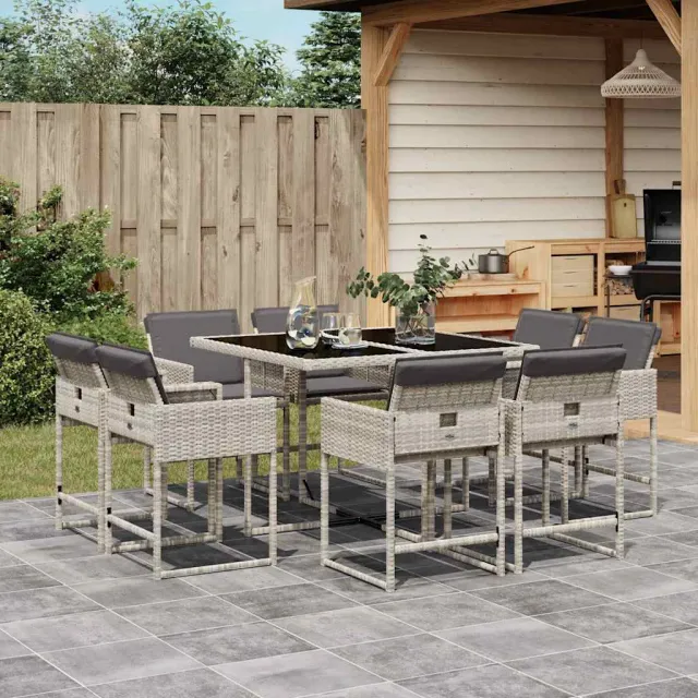 vidaXL 9-delige Tuinset met kussens poly rattan lichtgrijs grijs, foto 2