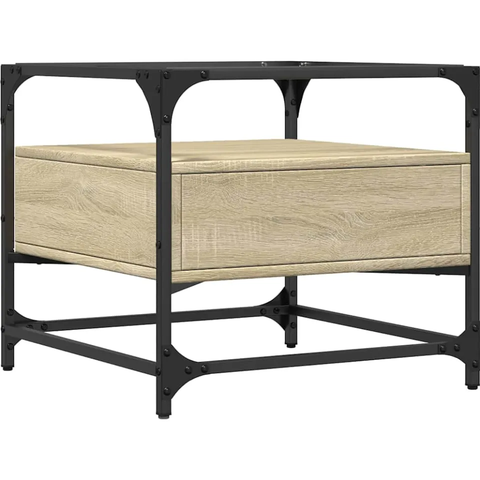 vidaXL Salontafel met glazen blad 50x50x45 cm sonoma eiken staal, foto 4