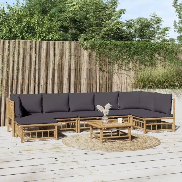 vidaXL 8-delige Loungeset met kussens bamboe donkergrijs Bruin